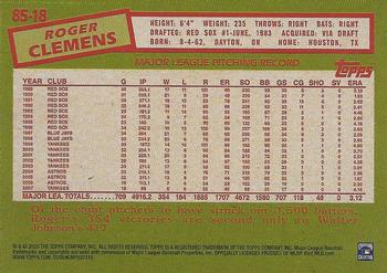 2020 Topps - 1985 Topps Baseball 35th Anniversary (Series One) #85-18 Roger Clemens Back
