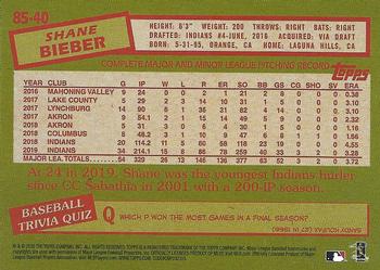 2020 Topps - 1985 Topps Baseball 35th Anniversary (Series One) #85-40 Shane Bieber Back
