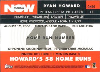 2007 Topps - Generation Now #GN40 Ryan Howard Back