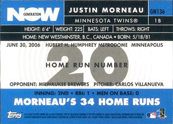 2007 Topps - Generation Now #GN136 Justin Morneau Back