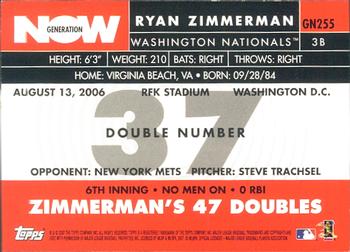 2007 Topps - Generation Now #GN255 Ryan Zimmerman Back