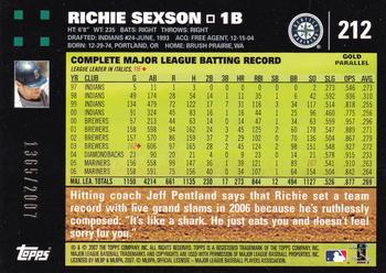 2007 Topps - Gold #212 Richie Sexson Back