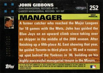 2007 Topps - Gold #252 John Gibbons Back