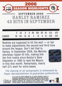 2007 Topps - Highlights Autographs #HAHR Hanley Ramirez Back