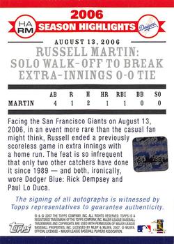 2007 Topps - Highlights Autographs #HARM Russell Martin Back