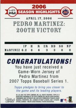 2007 Topps - Highlights Relics #HRPM Pedro Martinez Back
