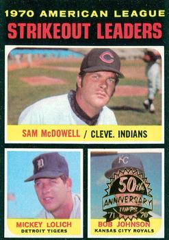 2020 Topps Heritage - 50th Anniversary Buybacks #71 1970 AL Strikeout Leaders (McDowell / Lolich / Johnson) Front