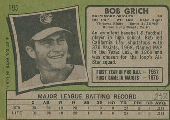 2020 Topps Heritage - 50th Anniversary Buybacks #193 Bob Grich Back