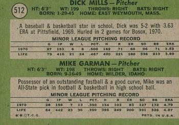 2020 Topps Heritage - 50th Anniversary Buybacks #512 Red Sox 1971 Rookie Stars (Dick Mills / Mike Garman) Back