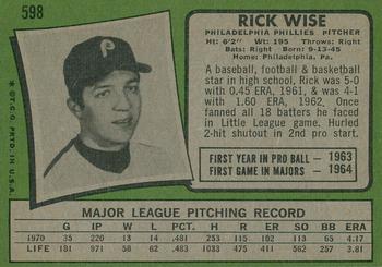 2020 Topps Heritage - 50th Anniversary Buybacks #598 Rick Wise Back