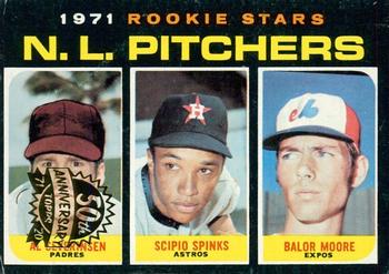 2020 Topps Heritage - 50th Anniversary Buybacks #747 N.L. Pitchers 1971 Rookie Stars (Al Severinsen / Scipio Spinks / Balor Moore) Front