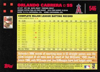 2007 Topps - Red Back #546 Orlando Cabrera Back