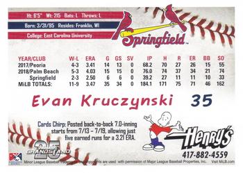 2019 Grandstand Springfield Cardinals SGA #NNO Evan Kruczynski Back