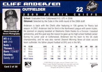 2009 MultiAd Peoria Chiefs #2 Cliff Andersen Back