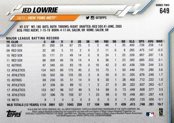 2020 Topps - Gold Foil #649 Jed Lowrie Back