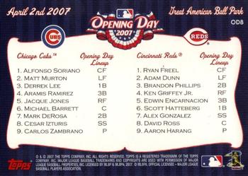 2007 Topps - Opening Day Team vs. Team #OD8 Chicago Cubs / Cincinnati Reds Back