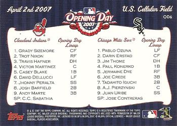 2007 Topps - Opening Day Team vs. Team #OD6 Cleveland Indians / Chicago White Sox Back