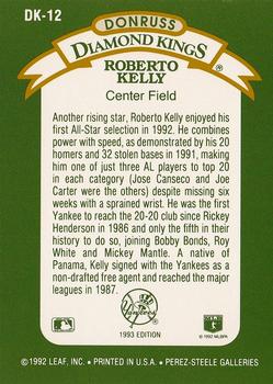 1993 Donruss - Diamond Kings #DK-12 Roberto Kelly Back