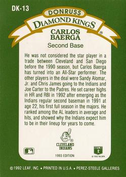 1993 Donruss - Diamond Kings #DK-13 Carlos Baerga Back