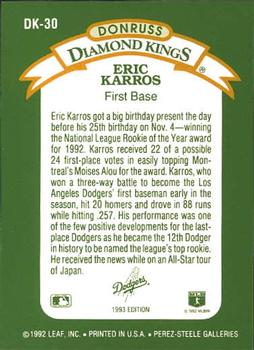 1993 Donruss - Diamond Kings #DK-30 Eric Karros Back