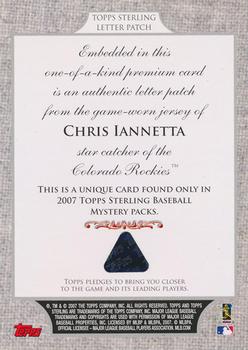 2007 Topps Sterling - Letter Patch #NNO Chris Iannetta Back