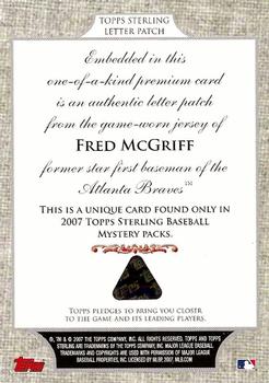 2007 Topps Sterling - Letter Patch #NNO Fred McGriff Back