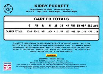 2020 Donruss - Yellow #217 Kirby Puckett Back