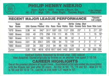 2020 Donruss - Recollection Collection Buyback Autographs #188 Phil Niekro Back