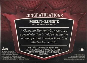 2007 Topps Triple Threads - Relics #TTR8 Roberto Clemente Back