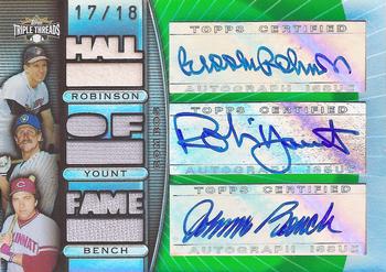 2007 Topps Triple Threads - Relics Combos Autographs Emerald #TTRCA1 Brooks Robinson / Robin Yount / Johnny Bench Front