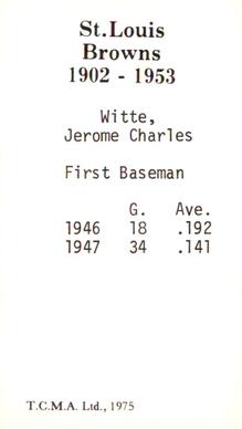 1974-75 TCMA St. Louis Browns #NNO Jerome Witte Back