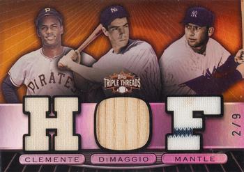 2007 Topps Triple Threads - Relics Combos Gold #TTRC60 Roberto Clemente / Joe DiMaggio / Mickey Mantle Front