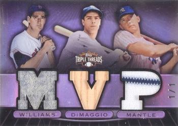 2007 Topps Triple Threads - Relics Combos Platinum #TTRC47 Ted Williams / Joe DiMaggio / Mickey Mantle Front