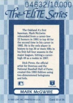 1993 Donruss - The Elite Series #33 Mark McGwire Back