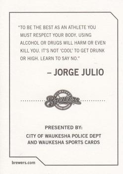 2009 Milwaukee Brewers Police - City of Waukesha Police Dept. and Waukesha Sports Cards #NNO Jorge Julio Back
