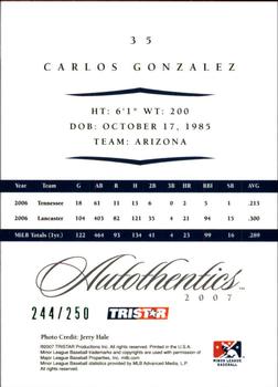 2007 TriStar Autothentics - Green #35 Carlos Gonzalez Back