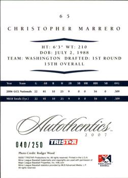 2007 TriStar Autothentics - Green #65 Chris Marrero Back