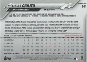 2020 Topps Opening Day - Opening Day 1 of 1 #141 Lucas Giolito Back