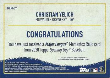 2020 Topps Opening Day - Major League Mementos #MLM-CY Christian Yelich Back