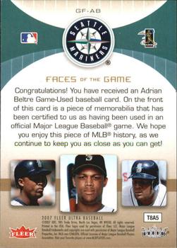 2007 Ultra - Faces of the Game Materials #GF-AB Adrian Beltre Back