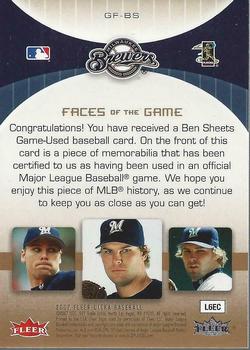 2007 Ultra - Faces of the Game Materials #GF-BS Ben Sheets Back
