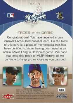 2007 Ultra - Faces of the Game Materials #GF-LG Luis Gonzalez Back