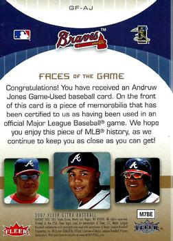 2007 Ultra - Faces of the Game Materials #GF-AJ Andruw Jones Back