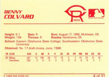 1989 Star Cedar Rapids Reds - Platinum #4 Benny Colvard Back