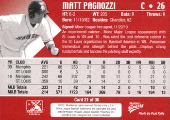 2011 MultiAd Colorado Springs Sky Sox #21 Matt Pagnozzi Back