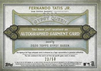 2020 Topps Gypsy Queen - Autograph Garments #AG-FTJ Fernando Tatis Jr. Back