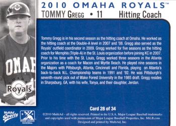 2010 MultiAd Omaha Royals #28 Tommy Gregg Back