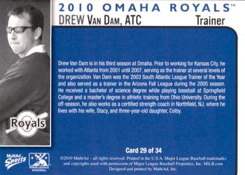 2010 MultiAd Omaha Royals #29 Drew Van Dam Back
