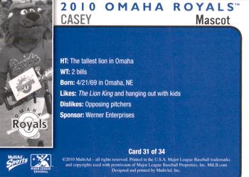 2010 MultiAd Omaha Royals #31 Casey Back
