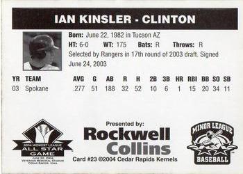 2004 Rockwell Collins Midwest League All-Stars #23 Ian Kinsler Back